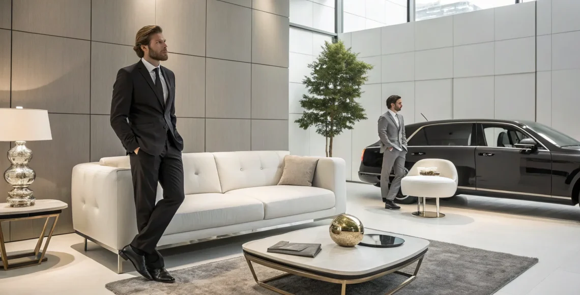 A luxury interior with custom furniture and meticulous details by a high-end interior design firm.