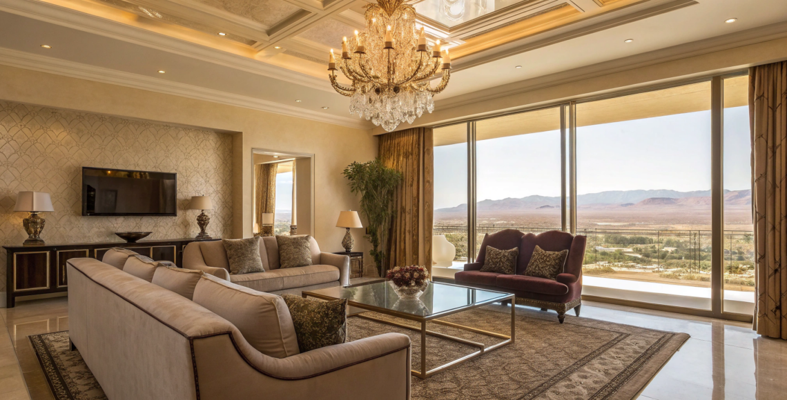 A luxury living room after a successful home renovation by expert contractors.