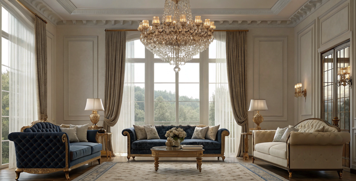 Elegant living room professionally styled through a full service interior design project.