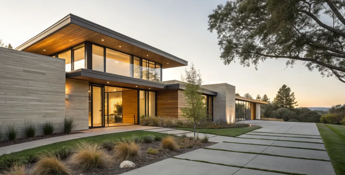 Sleek design of a modern custom home, a key factor in the custom vs spec home choice.