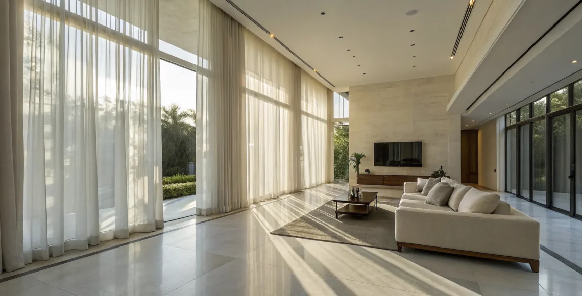 Bespoke interior design by Shawn Henderson in a calm, sophisticated living room with a neutral palette.