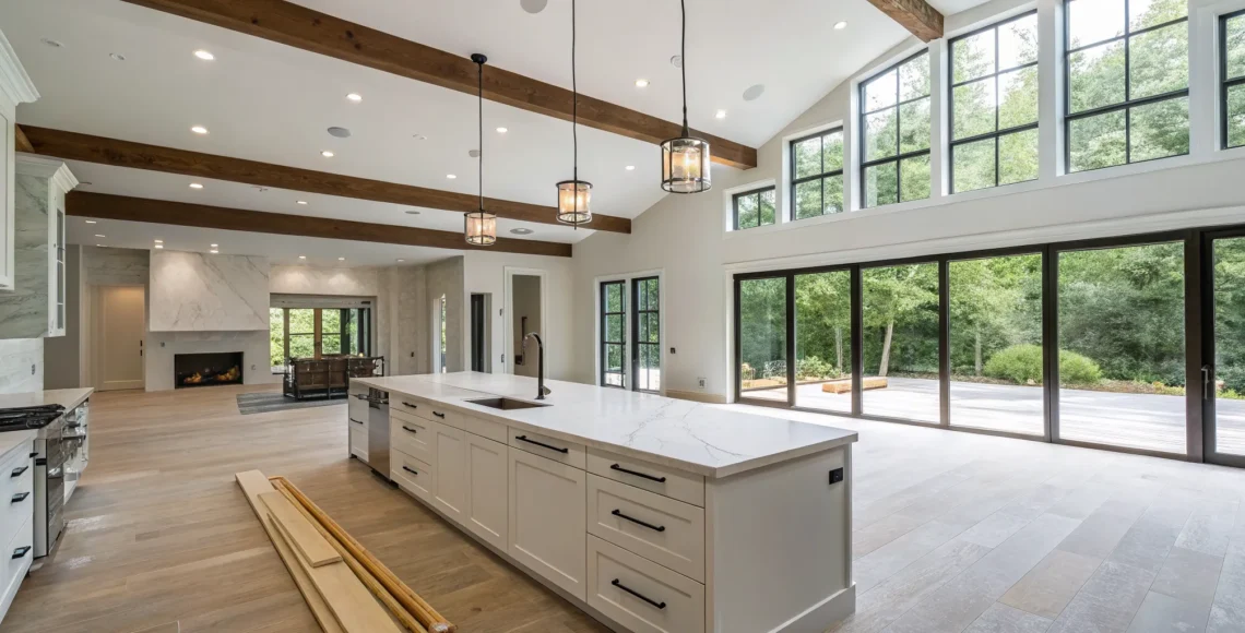Open-concept kitchen and living space after a full service design and remodel.