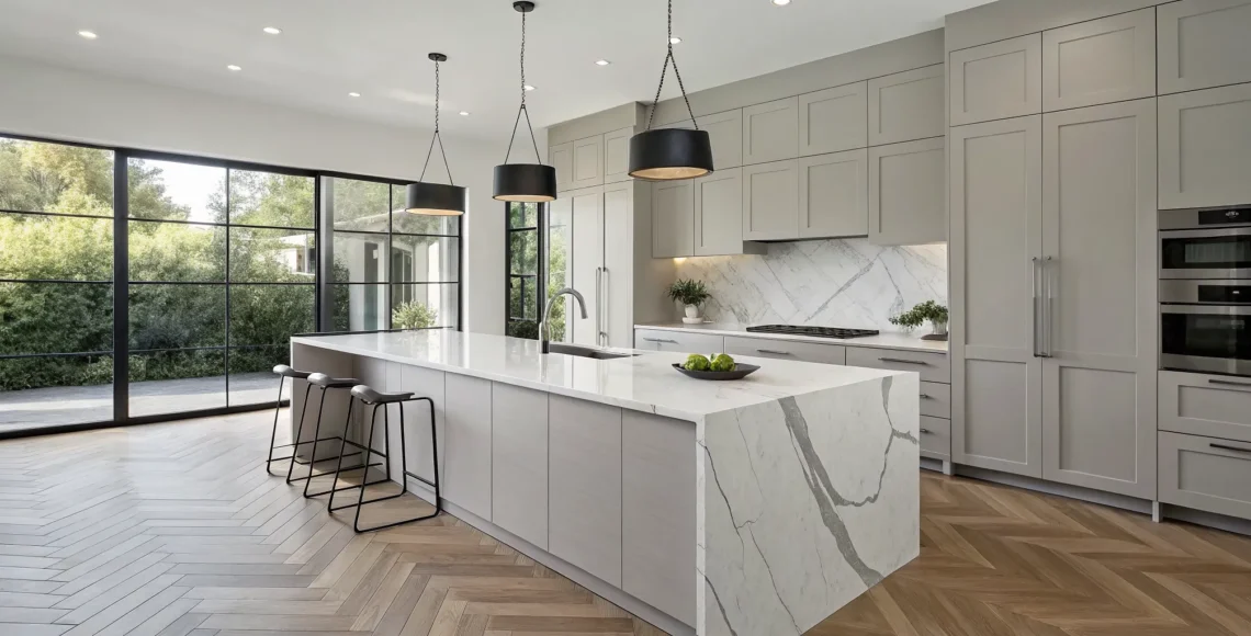 A modern kitchen remodel by a hired design-build firm.